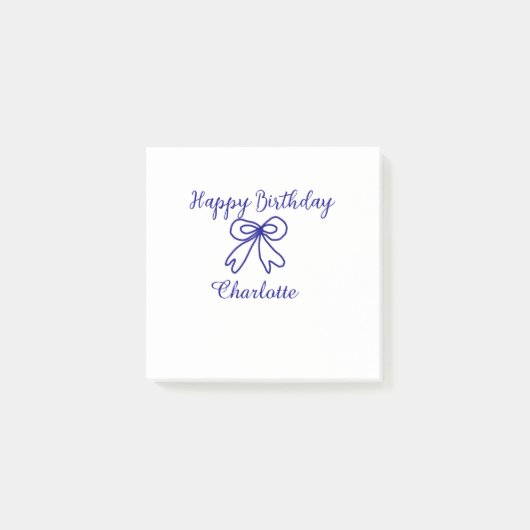 Post-it® Nœud bleu CUTIE AJOUTER NOM BÉBÉ joyeux anniversai (Devant)
