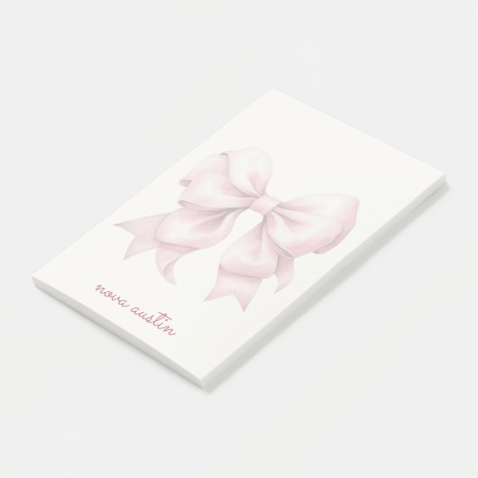 Post-it® Nœud Rose Tendance Personnalisé Avec Nom Monogramm (Incliné)