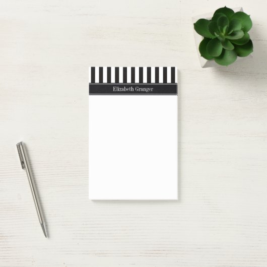 Post-it® Noir blanc bande noire Nom Monogramme (Bureau)