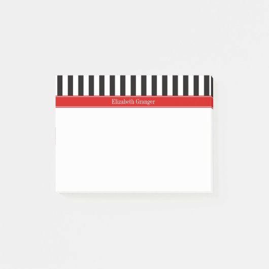 Post-it® Noir blanc bande rouge Nom du ruban Monogramme (Devant)