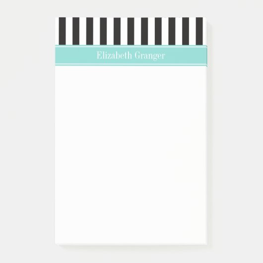 Post-it® Noir blanc bande Turquoise Nom du ruban Monogramme (Devant)