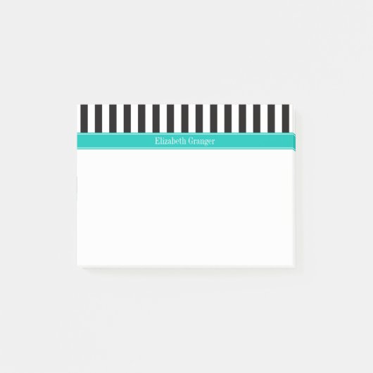 Post-it® Noir blanc bande Turquoise Nom du ruban Monogramme (Devant)