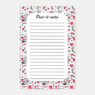 Post-it® Noir Blanc Cute Chat Coeur Rouge