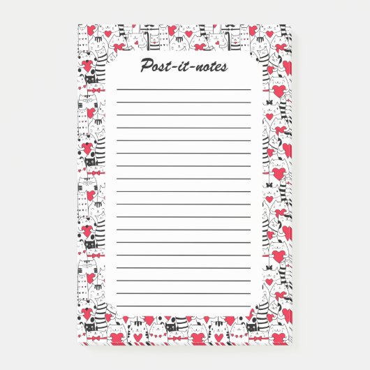 Post-it® Noir Blanc Cute Chat Coeur Rouge (Devant)