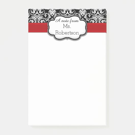 Post-it® Noir/Blanc Damask Rouge Ruban Enseignant/Femmes (Devant)