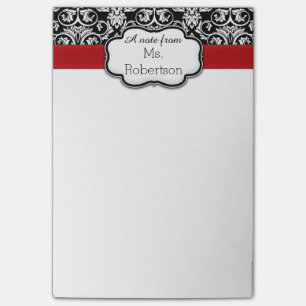 Post-it® Noir/Blanc Damask Rouge Ruban Enseignant/Femmes