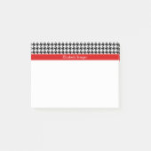 Post-it® Noir Blanc Houndstooth Nom rouge Monogramme (Devant)