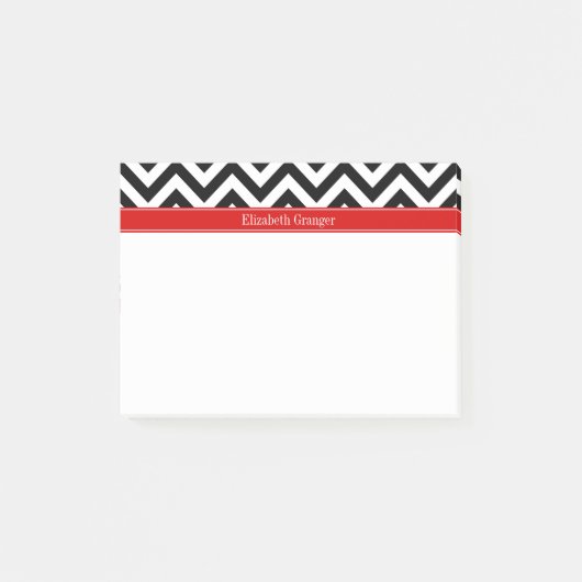 Post-it® Noir Blanc LG Chevron Rouge Nom Monogramme (Devant)