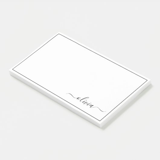 Post-it® Noir Blanc moderne Script Girl Monogramme Nom (Incliné)