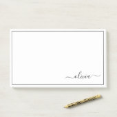 Post-it® Noir Blanc moderne Script Girl Monogramme Nom (Sur un bureau)