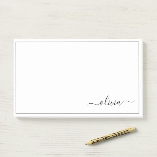 Post-it® Noir Blanc moderne Script Girl Monogramme Nom (Sur un bureau)