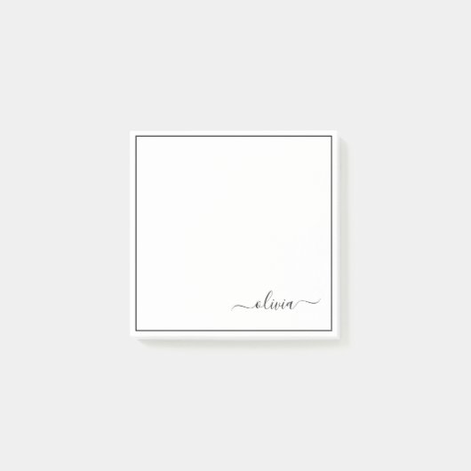 Post-it® Noir Blanc moderne Script Girl Monogramme Nom (Devant)