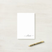Post-it® Noir Blanc moderne Script Girl Monogramme Nom (Sur un bureau)