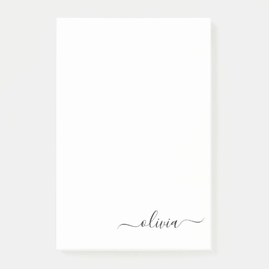 Post-it® Noir Blanc moderne Script Girl Monogramme Nom (Devant)