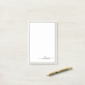 Post-it® Noir Blanc moderne Script Girl Monogramme Nom (Sur un bureau)