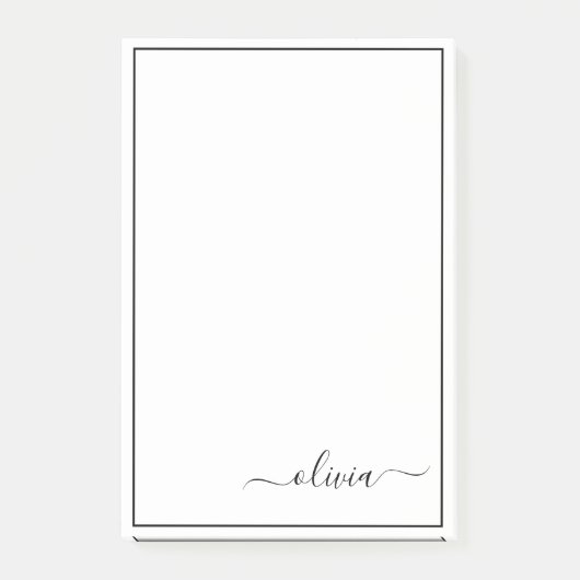 Post-it® Noir Blanc moderne Script Girl Monogramme Nom (Devant)