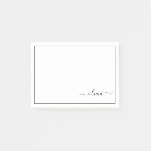 Post-it® Noir Blanc moderne Script Girl Monogramme Nom (Devant)