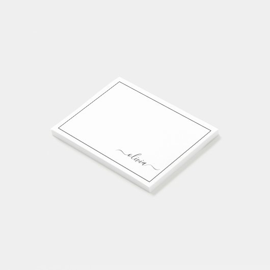 Post-it® Noir Blanc moderne Script Girl Monogramme Nom (Incliné)