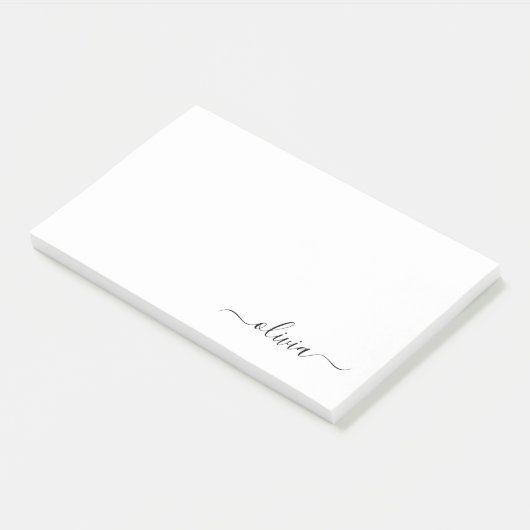 Post-it® Noir Blanc moderne Script Girl Monogramme Nom (Incliné)