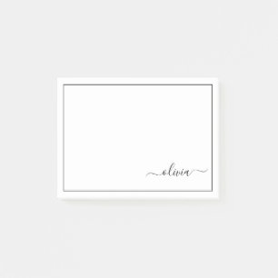 Post-it® Noir Blanc moderne Script Girl Nom du monogramme d