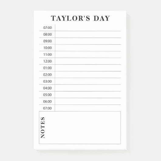 Post-it® Noir et blanc 7h-19h Planification quotidienne (Devant)