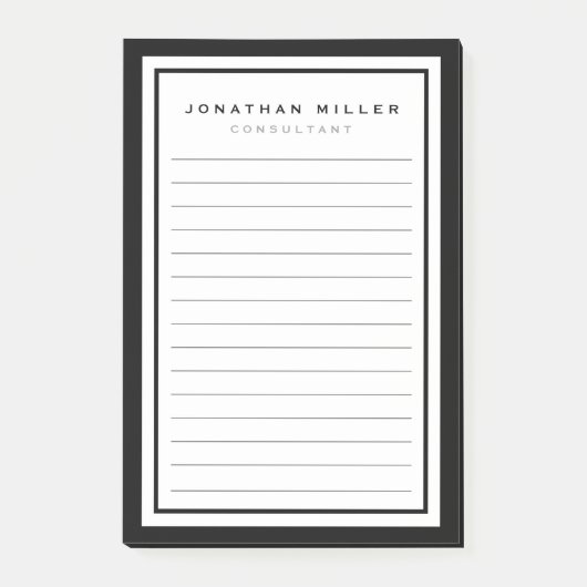 Post-it® Noir et blanc avec revêtement professionnel | Nom (Devant)