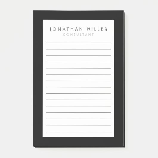 Post-it® Noir et blanc avec revêtement professionnel | Nom  (Devant)