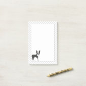 Post-it® Noir Et Blanc Boston Terrier Cartoon Chien & Pâtes (Sur un bureau)
