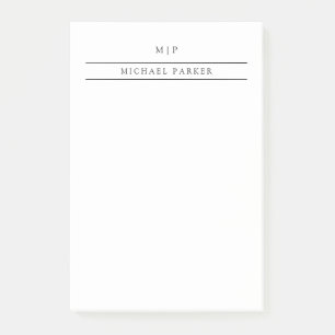 Post-it® Noir et blanc minimaliste Monogramme et nom