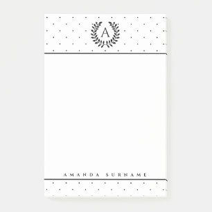 Post-it® Noir et blanc Monogramme de laurier Petits pois