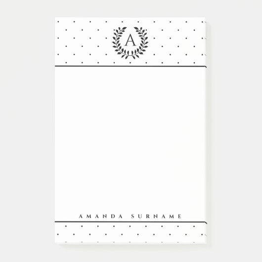 Post-it® Noir et blanc Monogramme de laurier Petits pois (Devant)