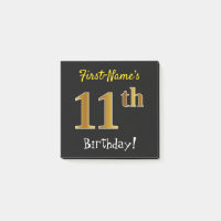 Noir, Faux Or 11ème Anniversaire, Avec Nom Personn