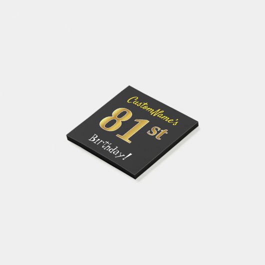 Post-it® Noir, Faux Or 81ème Anniversaire, Avec Nom Personn (Incliné)