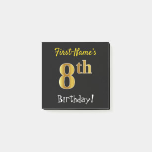Post-it® Noir, Faux Or 8e anniversaire, avec nom personnali