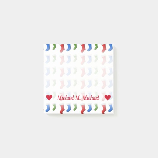 Post-it® Nom ; Bas rouges, bleus et verts de Noël (Devant)