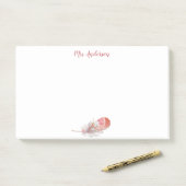 Post-it® Nom blanc rose plumé rose (Sur un bureau)