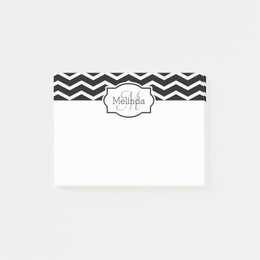 Post-it® Nom Chevron noir et blanc Monogramme (Devant)