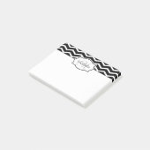 Post-it® Nom Chevron noir et blanc Monogramme (Incliné)