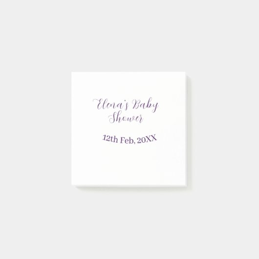 Post-it® nom date de baby shower violet élégant simple (Devant)