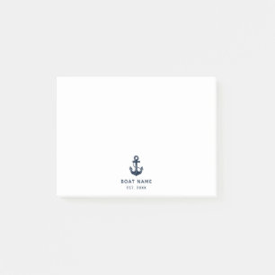 Post-it® Nom de bateau personnalisé Ancre Bleu Marine Nauti