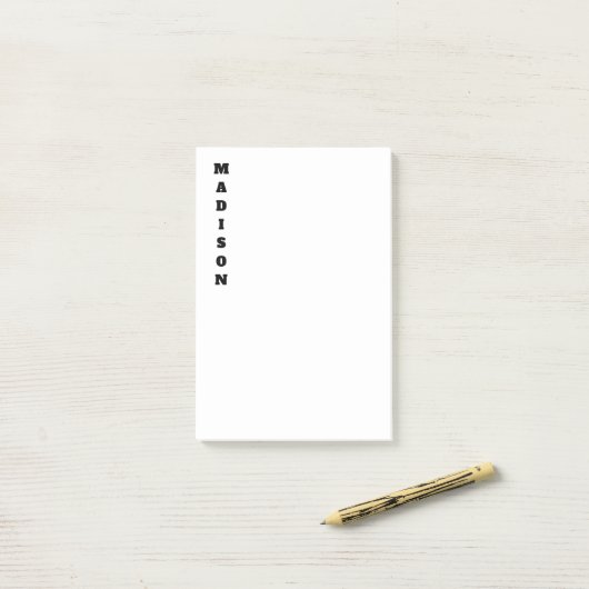 Post-it® Nom de calligraphie élégant noir et blanc (Sur un bureau)