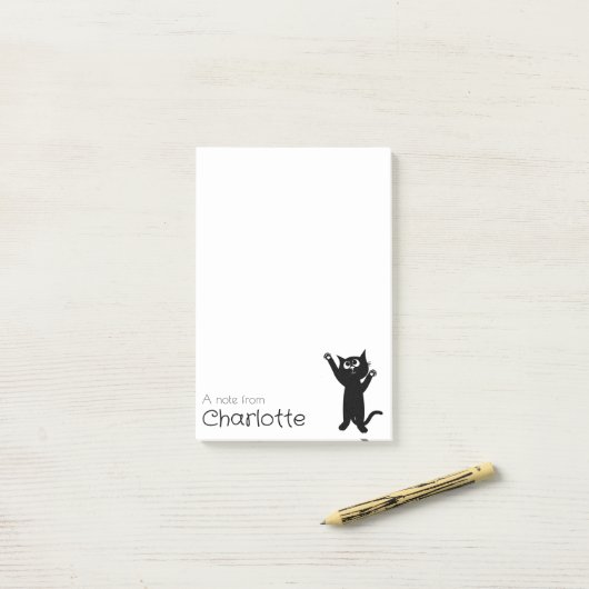 Post-it® Nom de chat de dessin animé noir mignon (Sur un bureau)