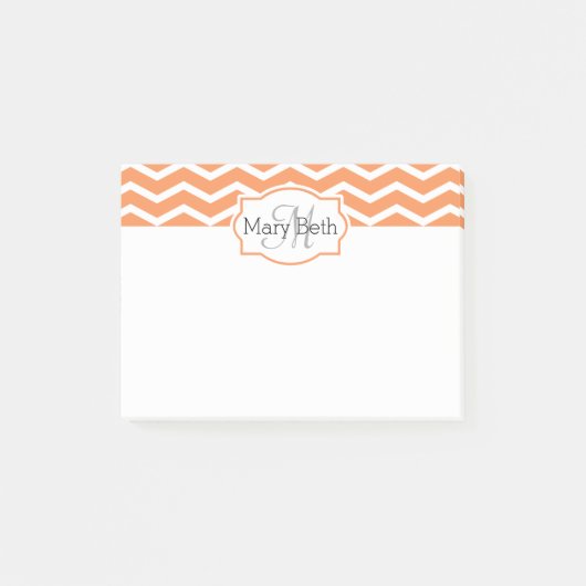 Post-it® Nom de Chevron blanc orange frais Monogramme (Devant)
