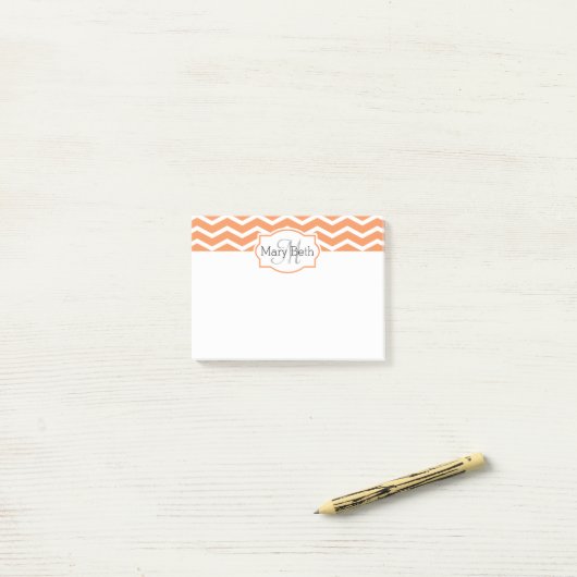Post-it® Nom de Chevron blanc orange frais Monogramme (Sur un bureau)