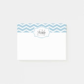 Post-it® Nom de Chevron bleu poudre Monogramme (Devant)