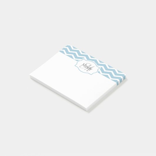 Post-it® Nom de Chevron bleu poudre Monogramme (Incliné)
