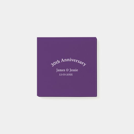 Post-it® nom de date d'anniversaire de mariage 30 ans simpl (Devant)