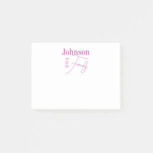 Post-it® Nom de famille moderne personnalisé rose chaud et