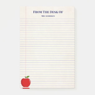 Post-it® Nom de l'enseignant de l'école Apple Lined Post-i