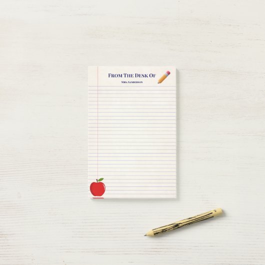 Post-it® Nom de l'enseignant de l'école mignonne Apple cray (Sur un bureau)